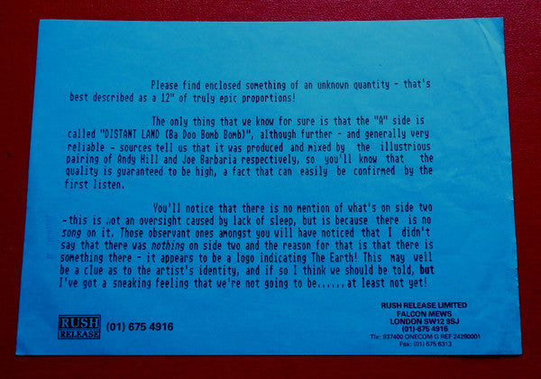Radio Earth : Distant Land (Ba Doo Bomb Bomb) (12", S/Sided, Etch, Promo)