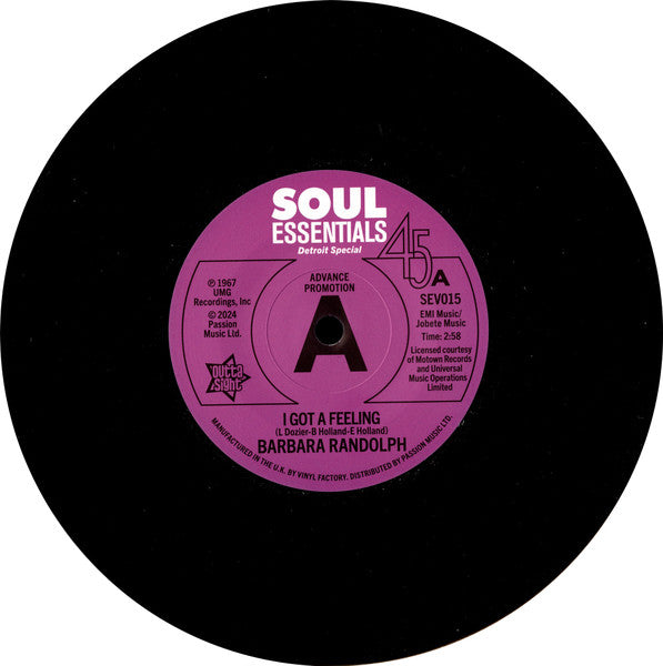 Barbara Randolph : I Got A Feeling / My Love Is Your Love (Forever) (7", Advance, Promo, Sol)