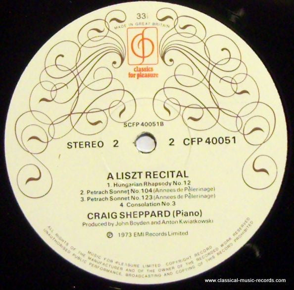 Craig Sheppard – Liszt* : A Liszt Recital (LP)
