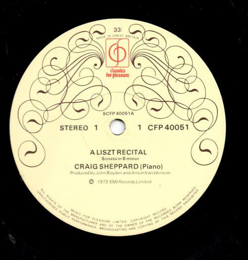 Craig Sheppard – Liszt* : A Liszt Recital (LP)