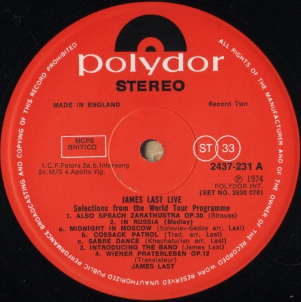 James Last : James Last Live (2xLP, Album, Gat)