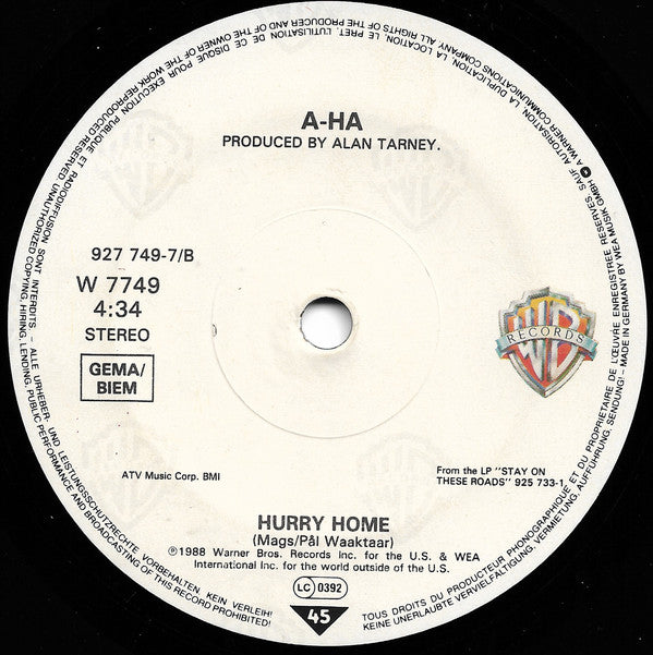 a-ha : Touchy! (7", Single, Sol)