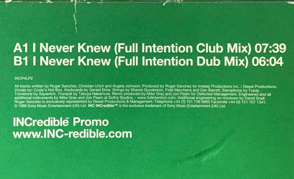 Roger Sanchez Featuring Cooly's Hot Box : I Never Knew (The Full Intention Remixes) (12", Promo)