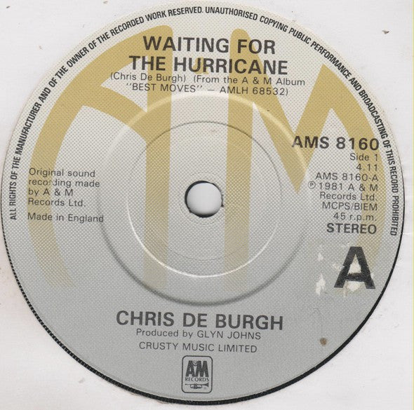 Chris de Burgh : Waiting For The Hurricane (7", Single)