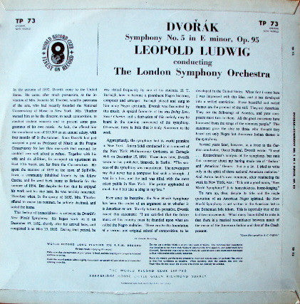 Antonín Dvořák - Leopold Ludwig Conducts The London Symphony Orchestra : Symphony No. 5 In E Minor, Op. 95 (From The New World) (LP, Club)