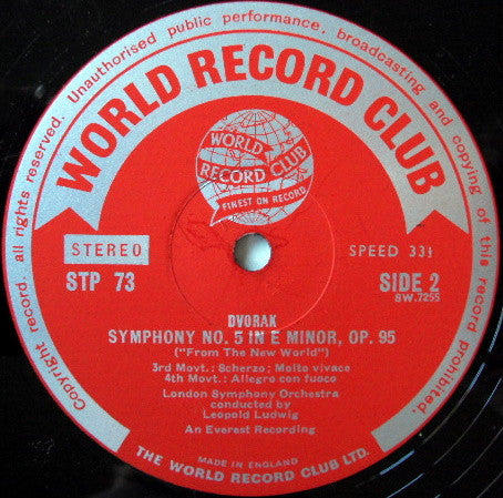 Antonín Dvořák - Leopold Ludwig Conducts The London Symphony Orchestra : Symphony No. 5 In E Minor, Op. 95 (From The New World) (LP, Club)