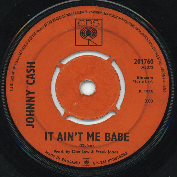 Johnny Cash : It Ain't Me Babe / Time And Time Again (7", Single, Fou)