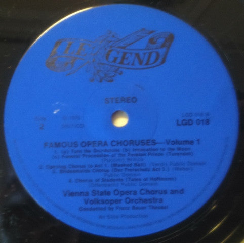 Wiener Staatsopernchor And Wiener Volksopernorchester Conducted By Franz Bauer-Theussl : Famous Opera Choruses Volume One (LP, Comp, Blu)