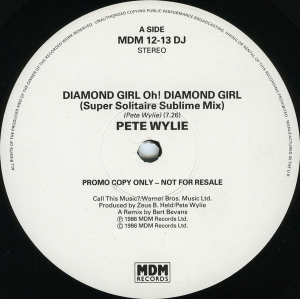 Pete Wylie : Diamond Girl Oh! Diamond Girl (12", Promo)