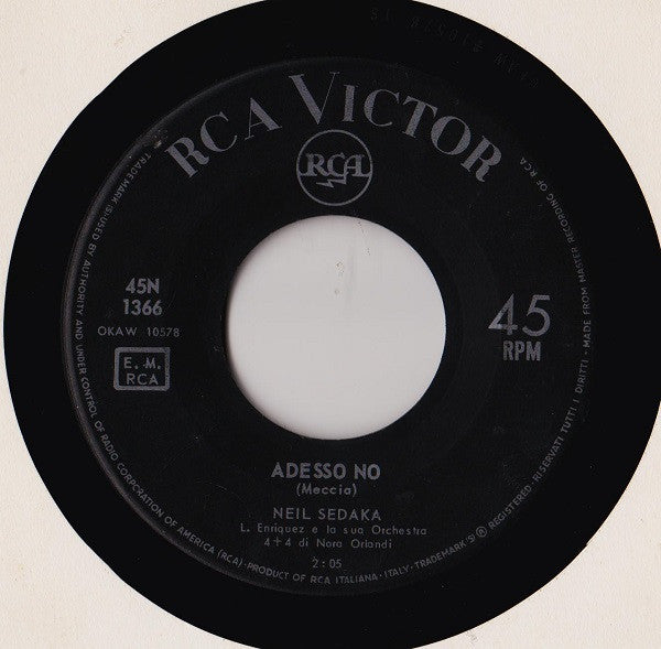Neil Sedaka : Adesso No / Quando Sorridi Così (7", Mono)