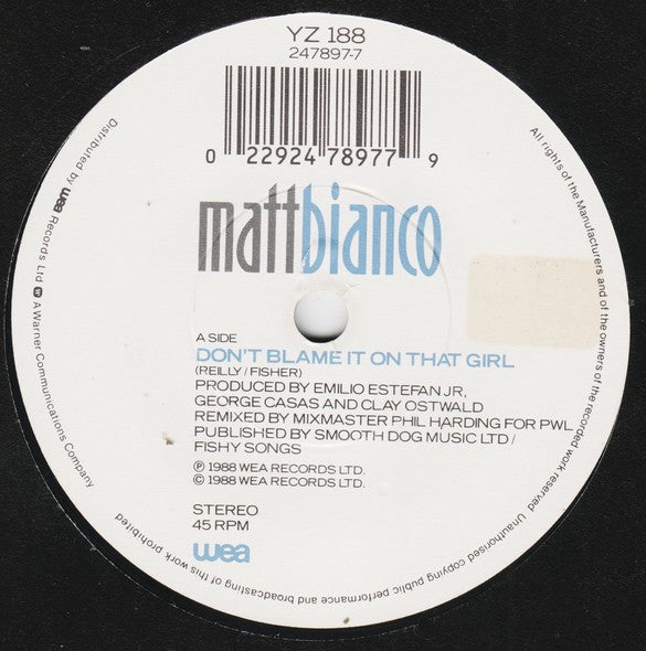 Matt Bianco : Don't Blame It On That Girl (7", Single)
