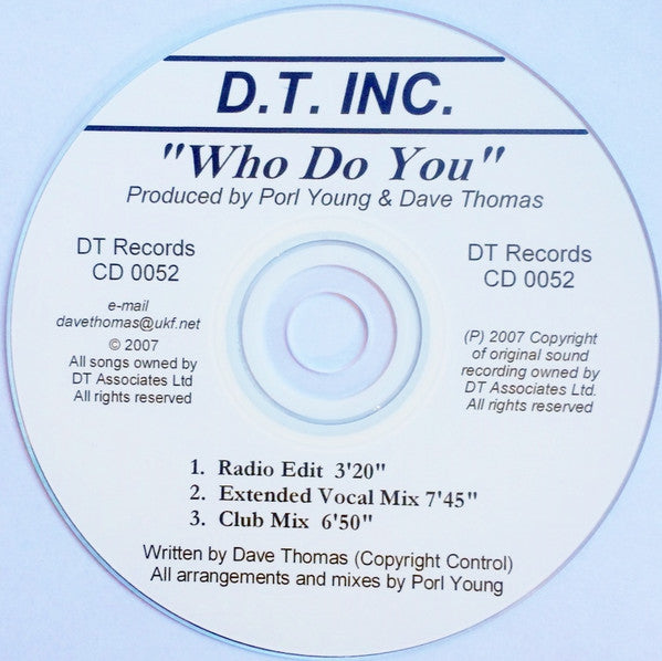 DT Inc : Who Do You (CD, Maxi, Promo)