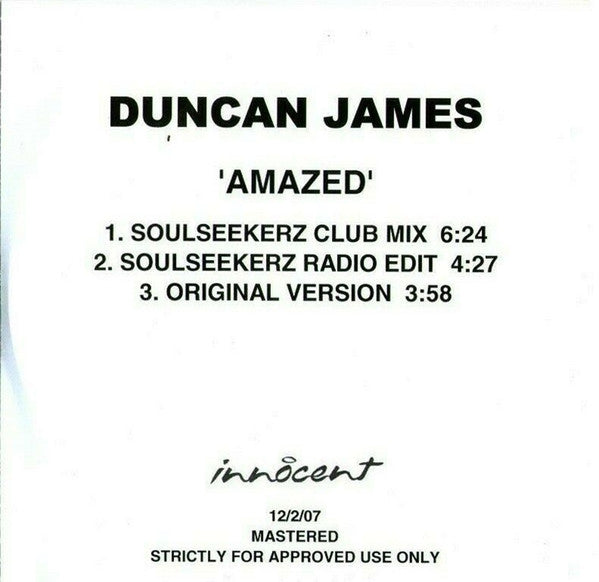 Duncan James : Amazed (CDr, Single, Promo)