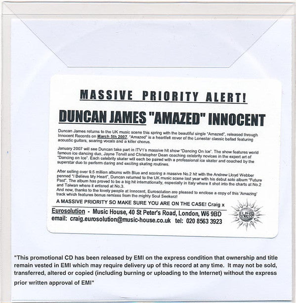 Duncan James : Amazed (CDr, Single, Promo)