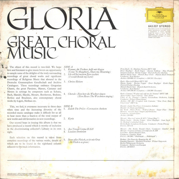 Various : Gloria - Great Choral Music (LP, Comp)