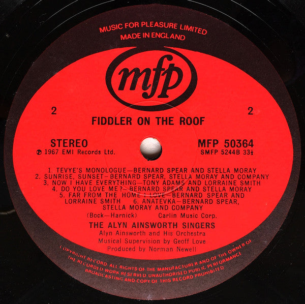 Bernard Spear With The Alyn Ainsworth Orchestra : Fiddler On The Roof (LP)