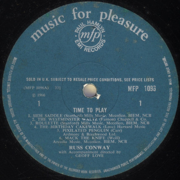 Russ Conway : Time To Play (LP, Mono)