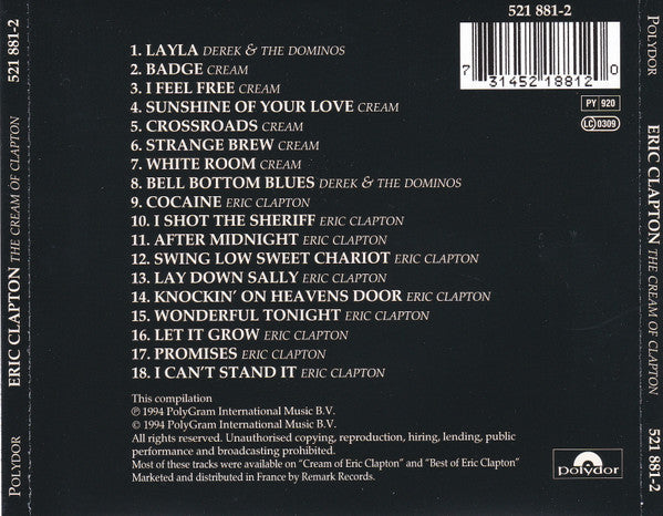 Eric Clapton : The Cream Of Clapton (CD, Comp, RP)
