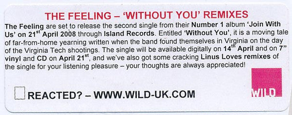 The Feeling : Without You (CDr, Single, Promo)