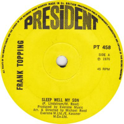 Frank Topping / Michael Reed Orchestra : Sleep Well My Son / Theme From Sleep Well My Son (7", Single)