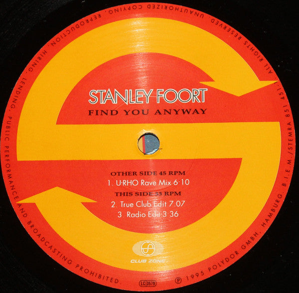 Stanley Foort : Find You Anyway (12")