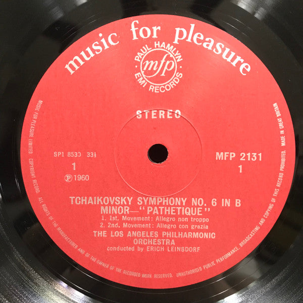 Pyotr Ilyich Tchaikovsky, Erich Leinsdorf, Los Angeles Philharmonic Orchestra : Symphony No. 6 In B Minor "Pathetique" (LP)