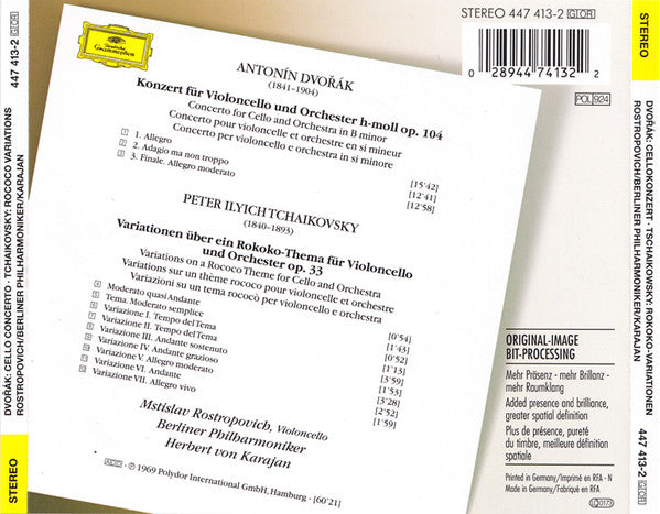 Antonín Dvořák / Pyotr Ilyich Tchaikovsky - Mstislav Rostropovich · Berliner Philharmoniker · Herbert von Karajan : Cellokonzert / Rokoko-Variationen (CD, Album, RE, RM)