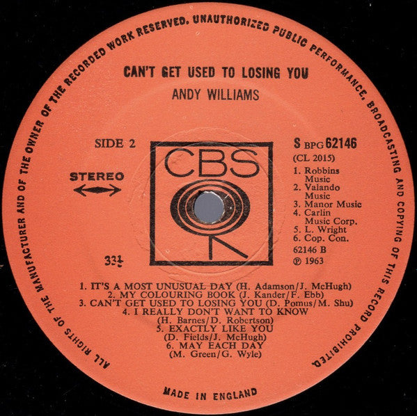 Andy Williams : Can't Get Used To Losing You (LP, Album)