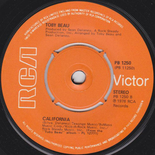 Toby Beau : My Angel Baby / California (7", Single)