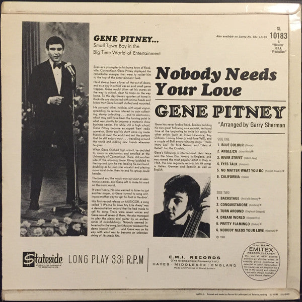 Gene Pitney : Nobody Needs Your Love (LP, Mono)