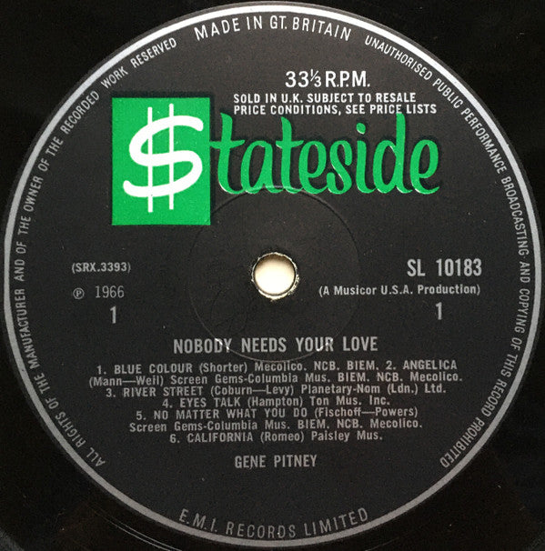 Gene Pitney : Nobody Needs Your Love (LP, Mono)
