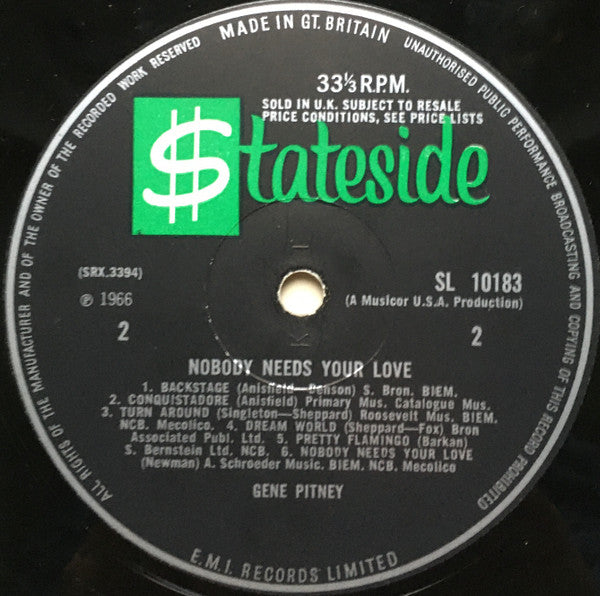 Gene Pitney : Nobody Needs Your Love (LP, Mono)