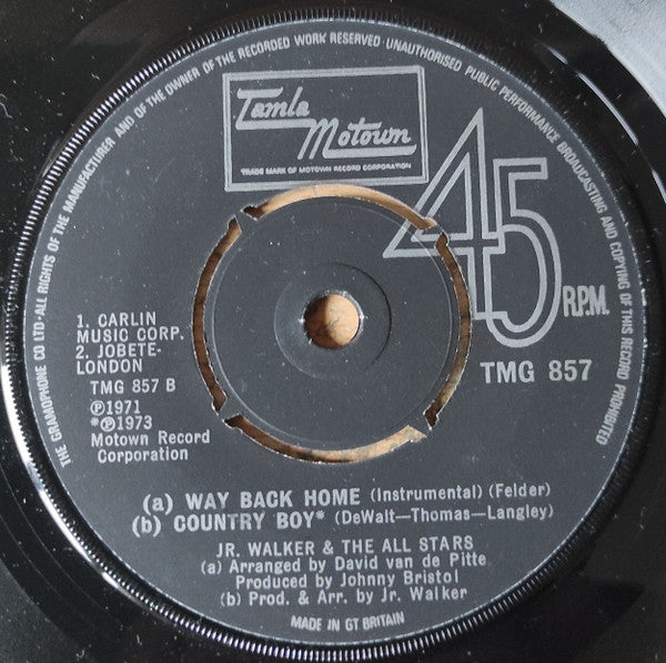 Jr. Walker & The All Stars* : Way Back Home (Vocal) (7", Single, RE)
