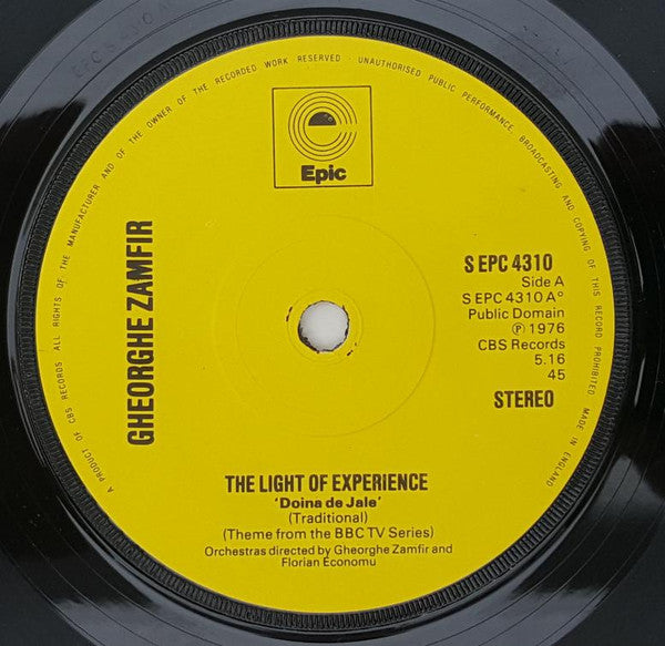 Gheorghe Zamfir : The Light Of Experience (Doina De Jale)  (7", Single, Yel)