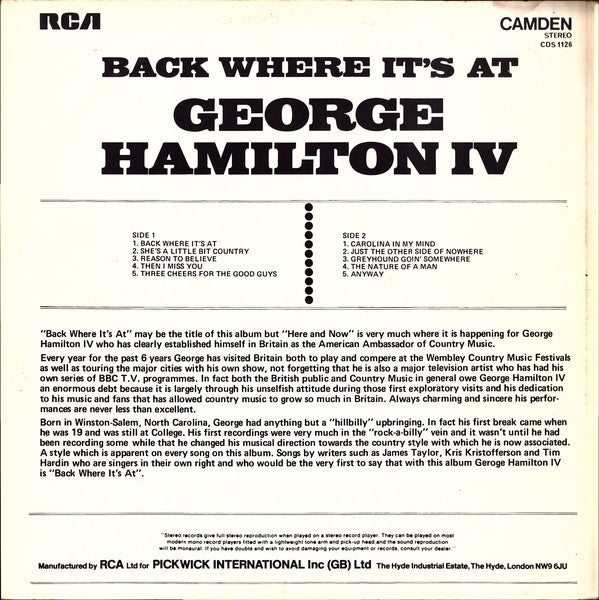 George Hamilton IV : Back Where It's At (LP, Album)