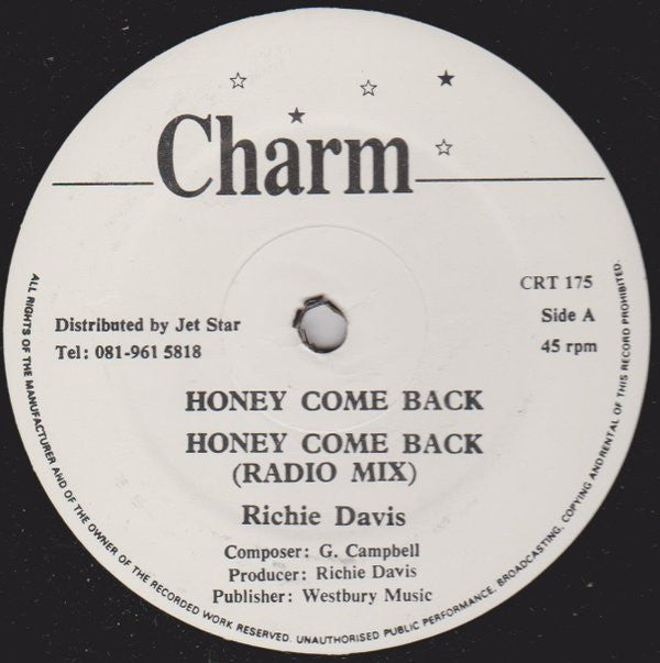Richie Davis : Honey Come Back (12")