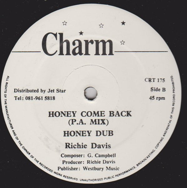 Richie Davis : Honey Come Back (12")