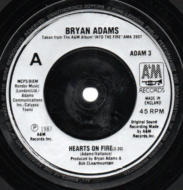 Bryan Adams : Hearts On Fire (7", Sil)