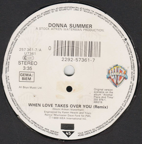 Donna Summer : When Love Takes Over You (7", Single, Sma)