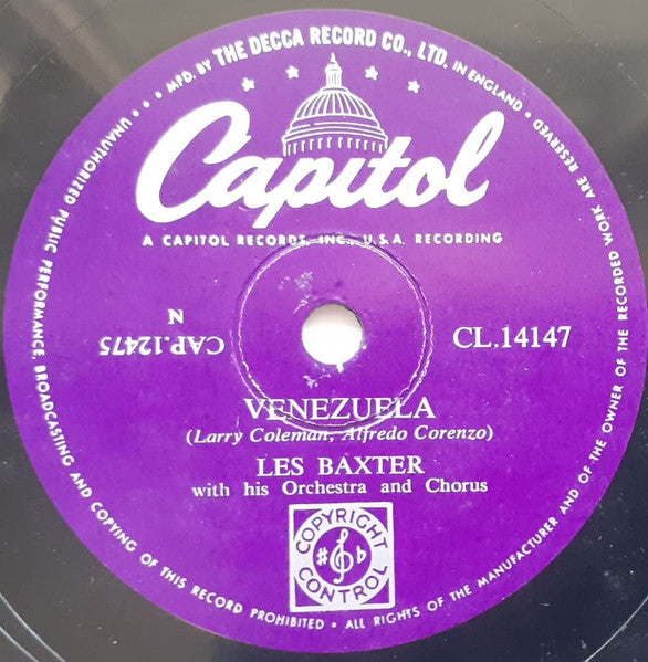 Les Baxter With His Orchestra And Chorus* : Venezuela / The High And The Mighty (Shellac, 10")