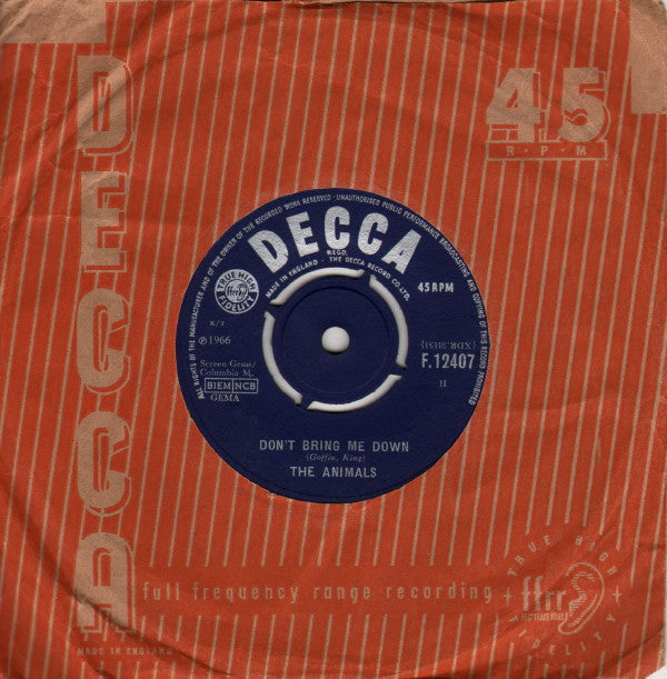 The Animals : Don't Bring Me Down (7", Single)