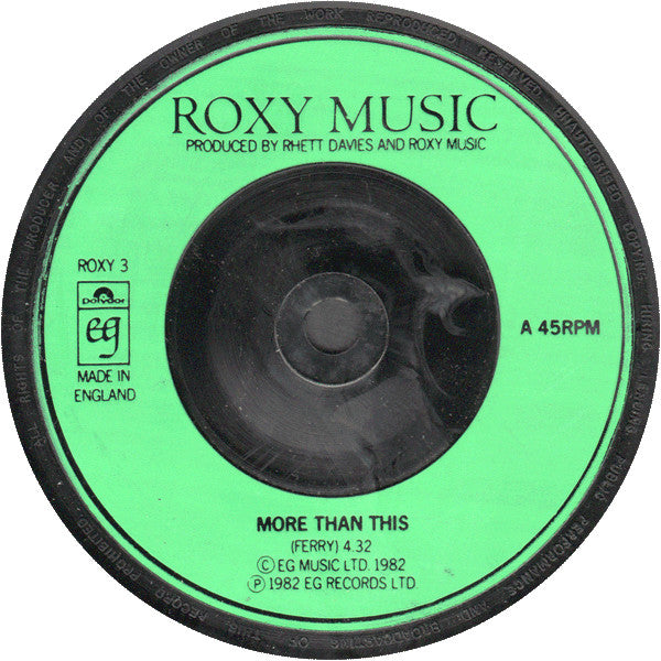 Roxy Music : More Than This (7", Single)