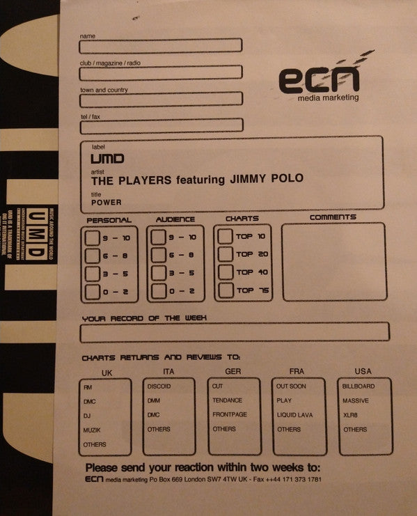 The Players (2) Featuring Jimi Polo : Power (12", S/Sided, Promo)