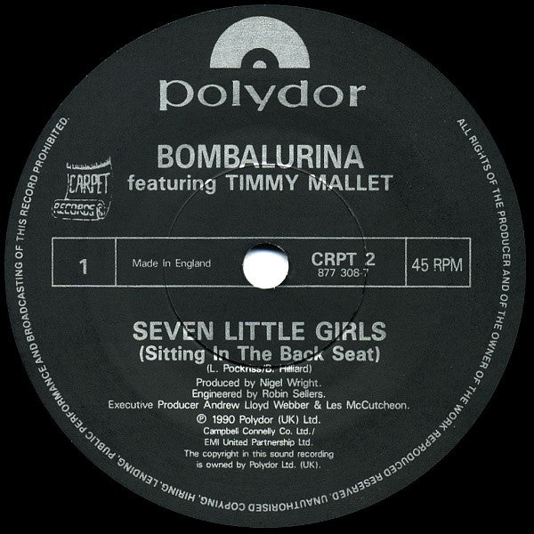 Bombalurina Featuring Timmy Mallett : Seven Little Girls Sitting In The Back Seat (7", Single, Bla)