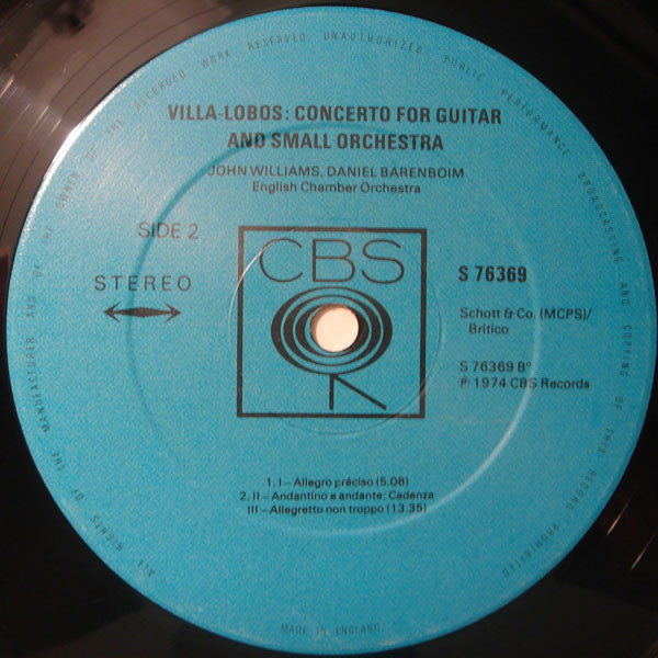 Joaquín Rodrigo, Heitor Villa-Lobos, John Williams (7), English Chamber Orchestra, Daniel Barenboim : Concierto De Aranjuez / Concerto For Guitar (LP)
