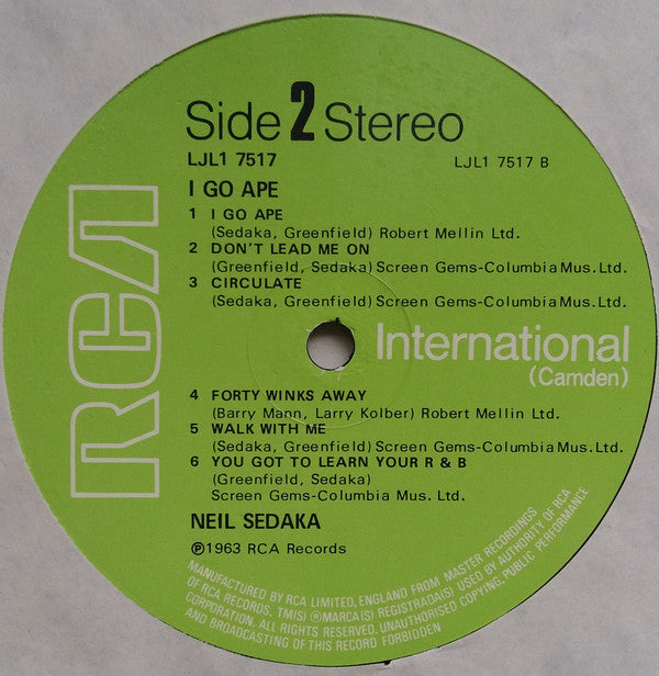 Neil Sedaka : I Go Ape (LP, Album, Comp)