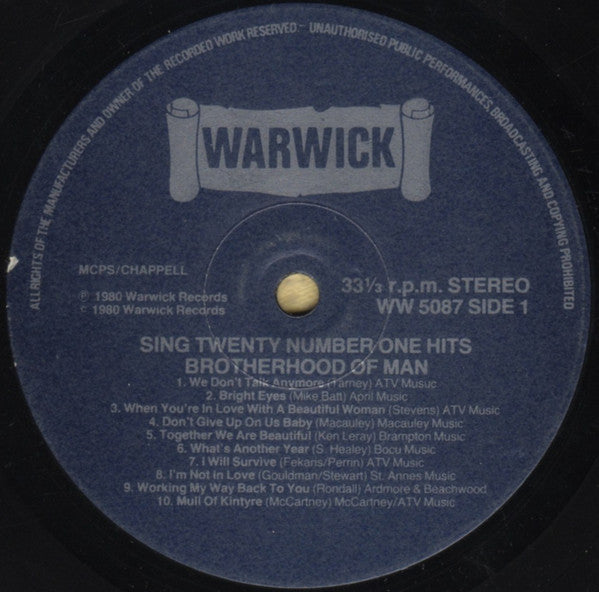 Brotherhood Of Man : Sing 20 Number One Hits (LP)