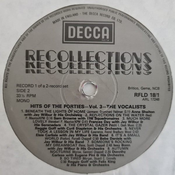 Various : Hits Of The Forties Volume 3 The Vocalists (2xLP, Comp, Mono)