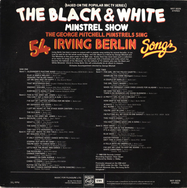 The George Mitchell Minstrels : Sing 54 Irving Berlin Songs (LP, Album, RE)