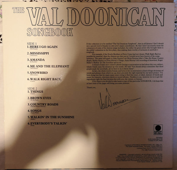 Val Doonican : The Val Doonican Songbook (LP, Comp)
